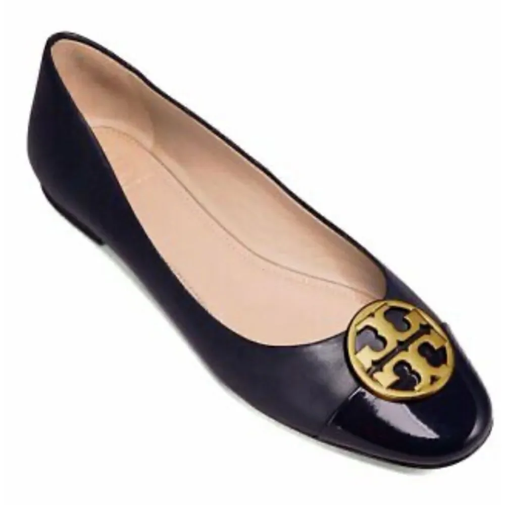Tory Burch Chelsea Cap-Toe Leather Ballet Flat in Blackk